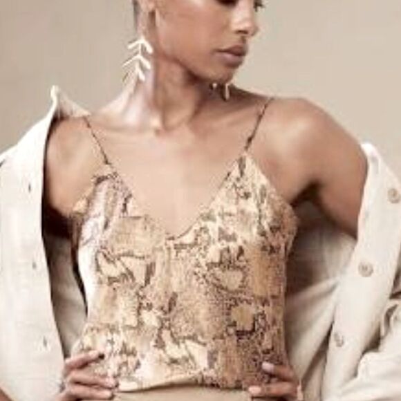 Leith Snake/ Python Print Spaghetti Strap Tank Top Lined Cami Blouse - Picture 1 of 8
